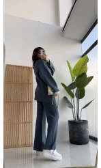 Lorenzo Bisiklet Yaka Kol Detaylı Örme Alt-Üst Takım - İndigo