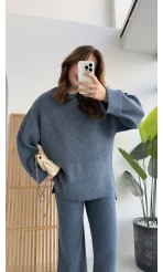 Lorenzo Bisiklet Yaka Kol Detaylı Örme Alt-Üst Takım - İndigo