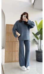 Lorenzo Bisiklet Yaka Kol Detaylı Örme Alt-Üst Takım - İndigo