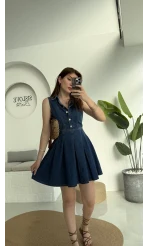 Los Denim Pileli Elbise