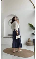 Lotus Yırtmaçlı Büzgülü Etek - İndigo - 3345