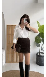 Louis Püsküllü Saten Etek - Acı Kahve - Kod: 3363