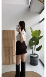 Louis Püsküllü Saten Etek - Acı Kahve - Kod: 3363