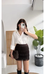 Louis Püsküllü Saten Etek - Acı Kahve - Kod: 3363