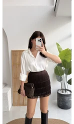 Louis Püsküllü Saten Etek - Acı Kahve - Kod: 3363