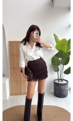 Louis Püsküllü Saten Etek - Acı Kahve - Kod: 3363