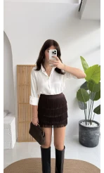 Louis Püsküllü Saten Etek - Acı Kahve - Kod: 3363