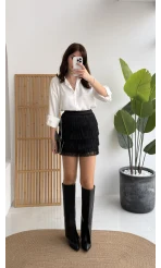 Louis Püsküllü Saten Etek - Siyah - Kod: 3363