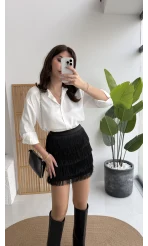 Louis Püsküllü Saten Etek - Siyah - Kod: 3363