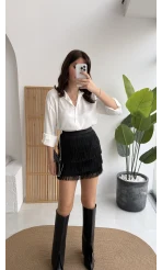 Louis Püsküllü Saten Etek - Siyah - Kod: 3363