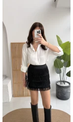 Louis Püsküllü Saten Etek - Siyah - Kod: 3363