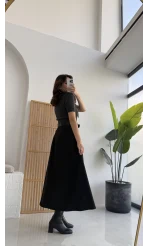 Lovely Poliviskon Kemerli Midi Etek - Siyah - Kod: 3360