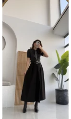 Lovely Poliviskon Kemerli Midi Etek - Siyah - Kod: 3360