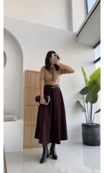 Lovelyy Poliviskon Kemerli Midi Etek - Bordo - Kod: 3360
