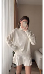 Lowe Kırık Beyaz Triko Kazak Etek Takım