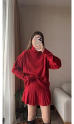 Lowe Kırmızı Triko Kazak Etek Takım