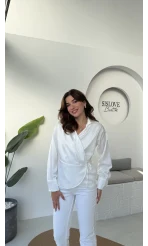 Lucy Saten Gömlek - Beyaz - Kod: 2133