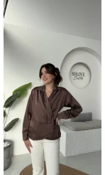 Lucy Saten Gömlek - Kahverengi - Kod: 2133