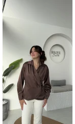 Lucy Saten Gömlek - Kahverengi - Kod: 2133