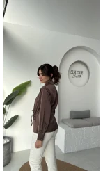 Lucy Saten Gömlek - Kahverengi - Kod: 2133