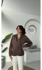 Lucy Saten Gömlek - Kahverengi - Kod: 2133