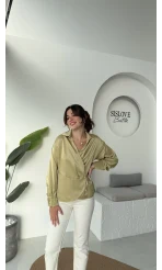 Lucy Saten Gömlek - Yağ Yeşili - Kod: 2133