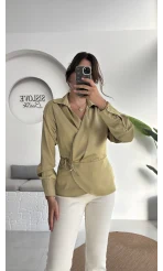 Lucy Saten Gömlek - Yağ Yeşili - Kod: 2133