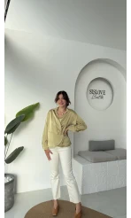 Lucy Saten Gömlek - Yağ Yeşili - Kod: 2133
