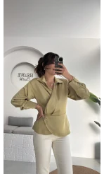 Lucy Saten Gömlek - Yağ Yeşili - Kod: 2133