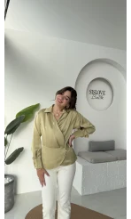 Lucy Saten Gömlek - Yağ Yeşili - Kod: 2133