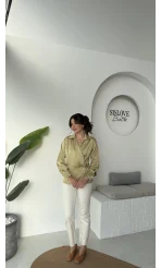 Lucy Saten Gömlek - Yağ Yeşili - Kod: 2133