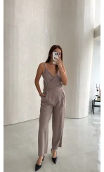 Luena Beli Lastikli Askılı Tulum - Vizon - Kod: 580976