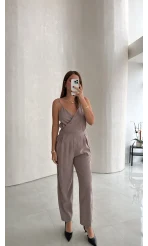 Luena Beli Lastikli Askılı Tulum - Vizon - Kod: 580976
