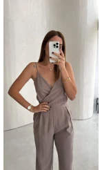 Luena Beli Lastikli Askılı Tulum - Vizon - Kod: 580976