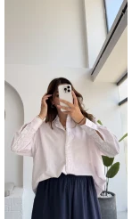 Luena Dantelli Çizgili Gömlek - Pembe - Kod: 4958