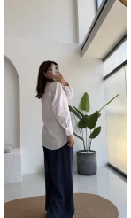 Luena Dantelli Çizgili Gömlek - Pembe - Kod: 4958