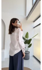 Luena Dantelli Çizgili Gömlek - Pembe - Kod: 4958