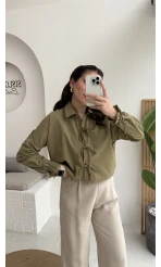 Luna Bağlama Detay Gömlek - Çağla Yeşili - Kod: 2022