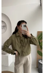 Luna Bağlama Detay Gömlek - Çağla Yeşili - Kod: 2022