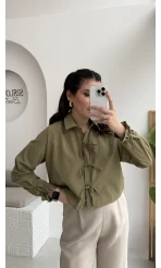 Luna Bağlama Detay Gömlek - Çağla Yeşili - Kod: 2022