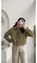 Luna Bağlama Detay Gömlek - Çağla Yeşili - Kod: 2022