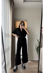 Luna Keten Gömlek Pantolon Takım Siyah