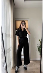Luna Keten Gömlek Pantolon Takım Siyah