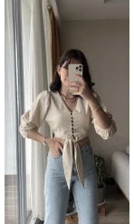 Luna Krem Önü Düğmeli Gömlek