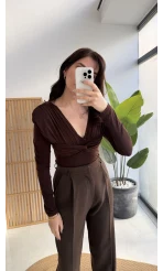 Lydia Vatkalı Önden Büzgülü Bluz - Acı Kahve