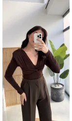 Lydia Vatkalı Önden Büzgülü Bluz - Acı Kahve