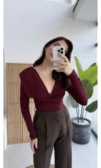 Lydia Vatkalı Önden Büzgülü Bluz - Bordo