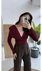 Lydia Vatkalı Önden Büzgülü Bluz - Bordo