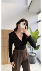 Lydia Vatkalı Önden Büzgülü Bluz - Siyah