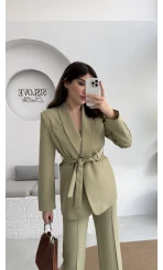 Lynell Önden Bağlamalı Ceket Pantolon Takım - Mint - Kod: 8065
